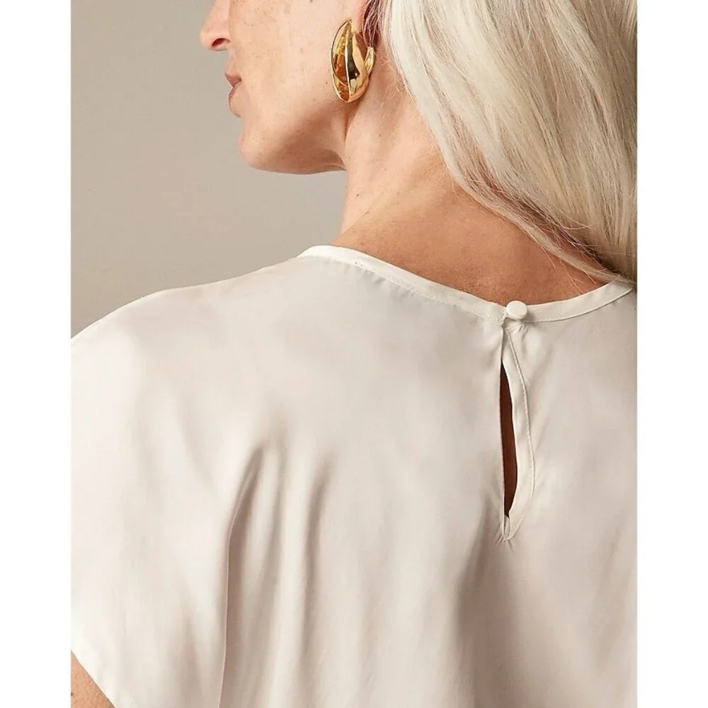 J Crew Womens Drapey T-shirt Top XS Ivory Satin Blouse Minimalist Shirt $89